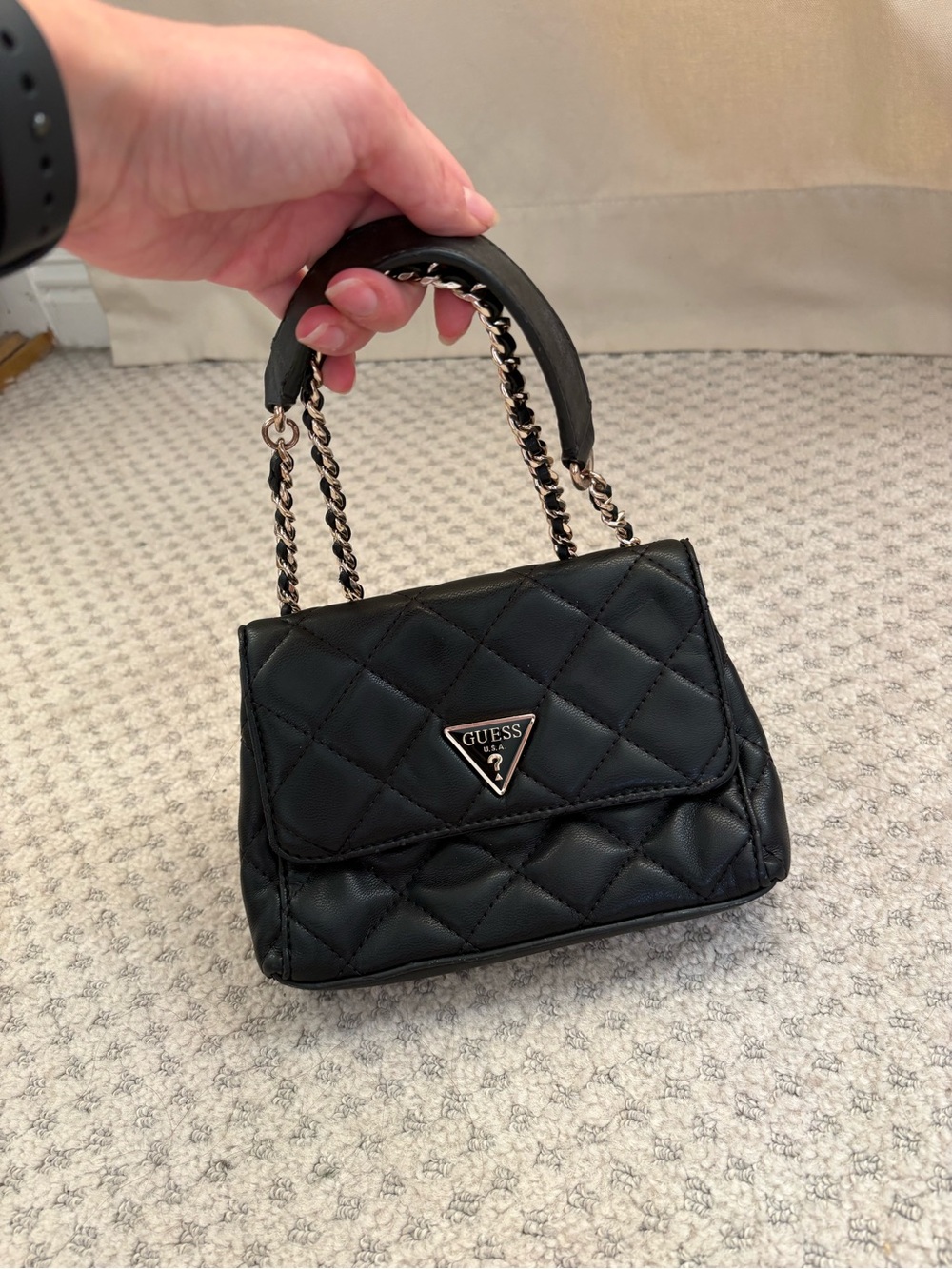 GUESS Black Quilted Mini Top-Handle Crossbody Bag